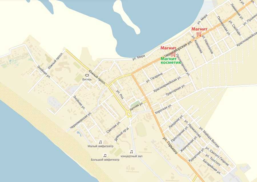 Анапа п.Витязево на карте. Пляжи витязево на карте