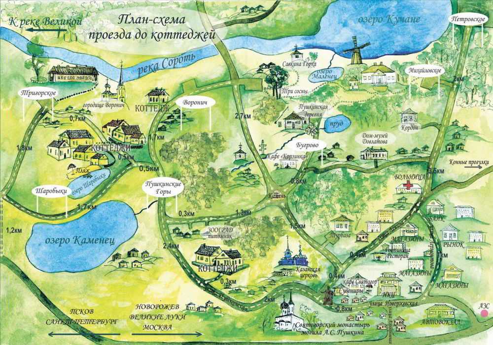 Где находится пушкинские горы. расположение пушкинских гор (псковская область - россия) на подробной карте.
