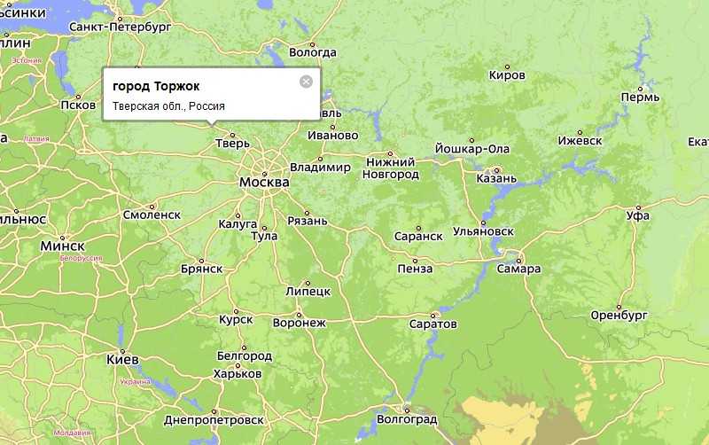 Подробная карта Торжка на русском языке с отмеченными достопримечательностями города. Торжок со спутника