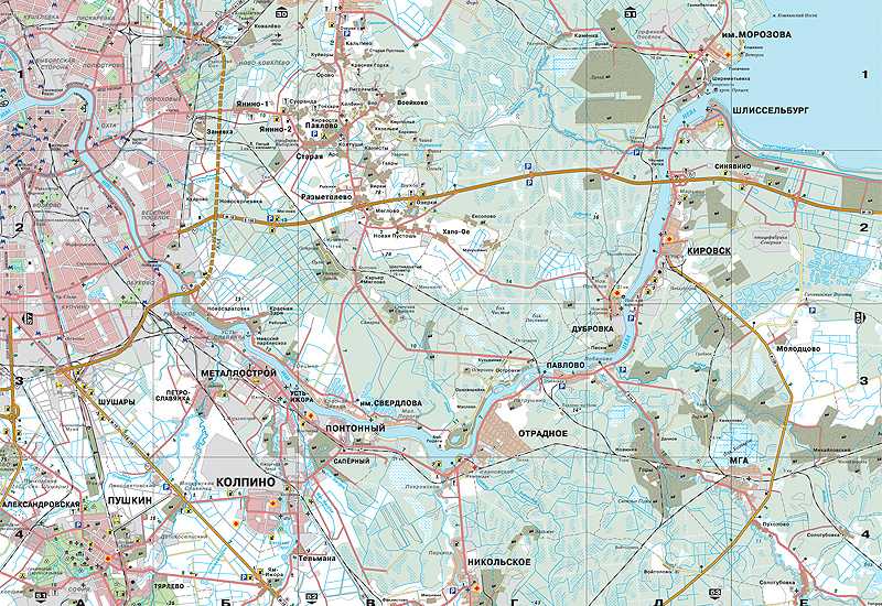 Подробная карта Шлиссельбурга на русском языке с отмеченными достопримечательностями города. Шлиссельбург со спутника