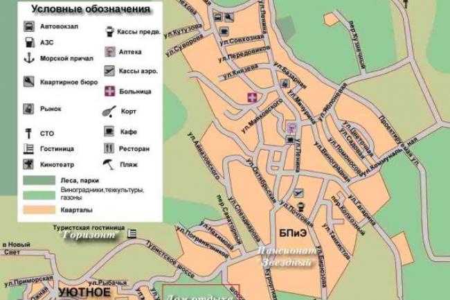 Карты судака (россия). подробная карта судака на русском языке с отелями и достопримечательностями