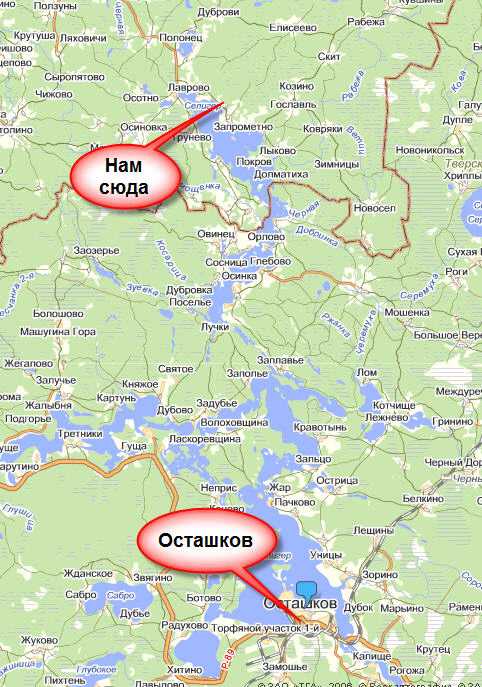 Подробная карта Осташкова на русском языке с отмеченными достопримечательностями города. Осташков со спутника