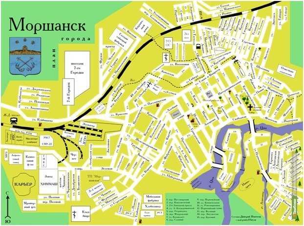 Подробная карта Тамбова на русском языке с отмеченными достопримечательностями города. Тамбов со спутника