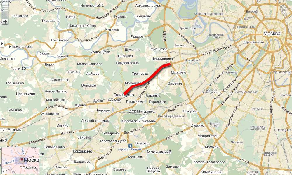 Карта подмосковья одинцово подробная