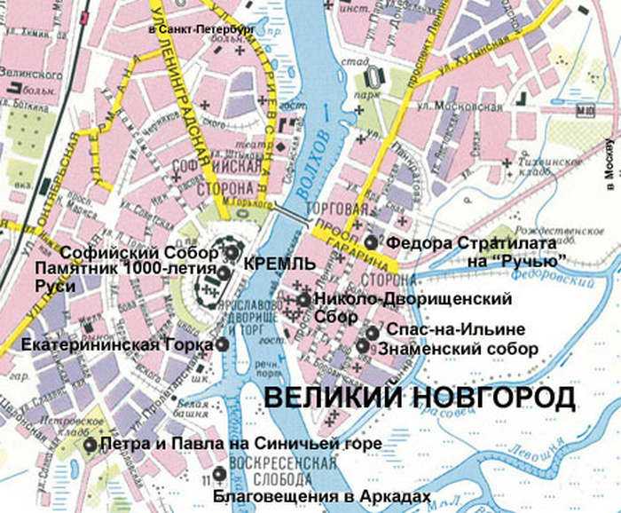 Карта достопримечательностей великий новгорода, удобное планирование поездки