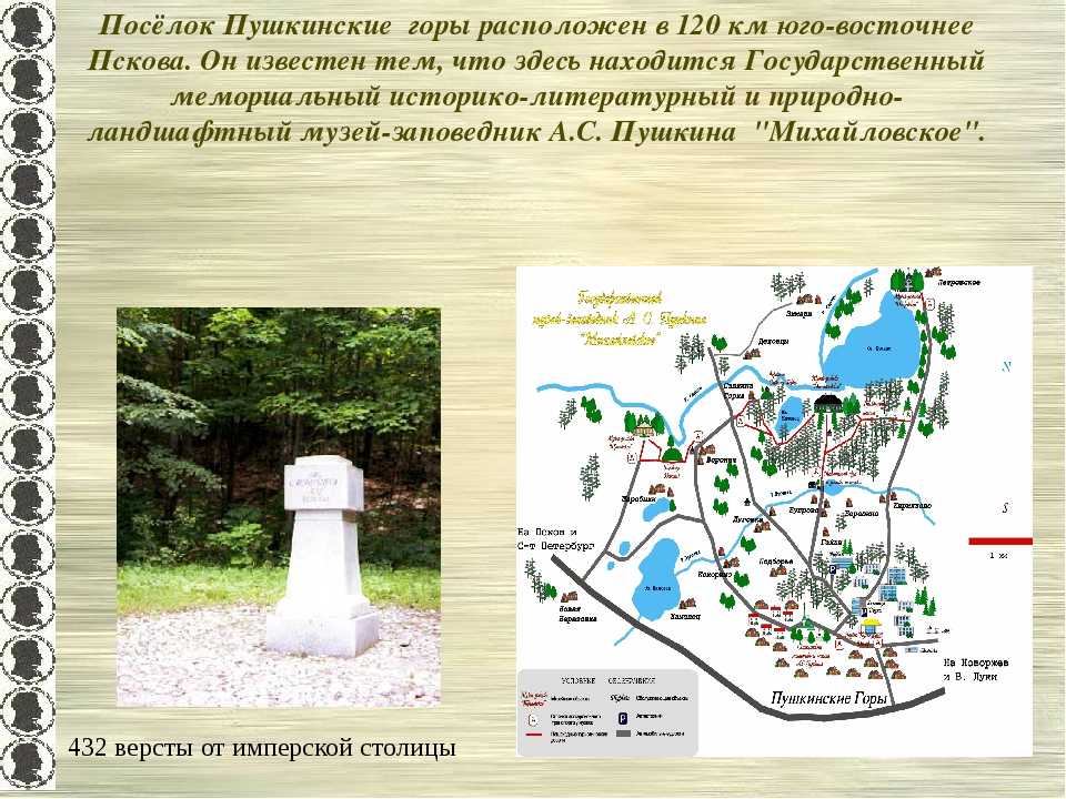 Где находятся пушкинские горы?— природный памятник на карте и координаты