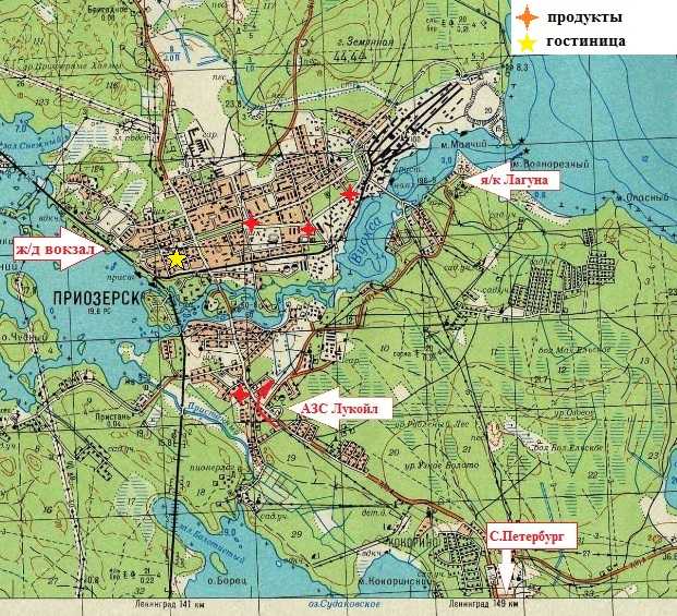 Карта приозерска с достопримечательностями