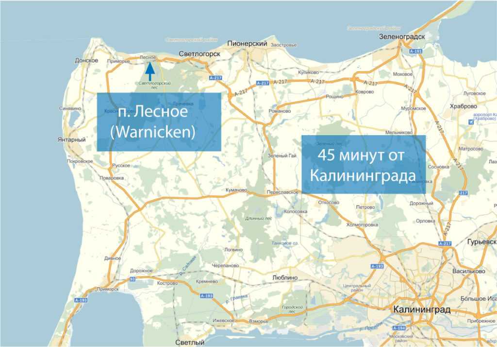 Подробная карта Зеленоградска на русском языке с отмеченными достопримечательностями города. Зеленоградск со спутника