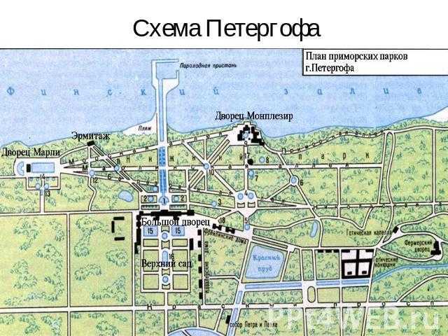Карты петергофа (россия). подробная карта петергофа на русском языке с отелями и достопримечательностями